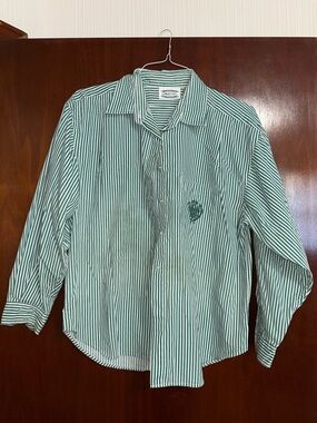 Separate Issue Vintage Size 18 Green Striped Button-Up Shirt Crest Cotton Blend